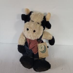 Boyds Bears Plush Angus Macmoo 11” Holstein Cow in Denim Coveralls